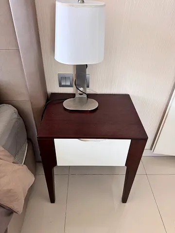 Pair of bedside tables / 2 nightstands in dark wood (one shown)