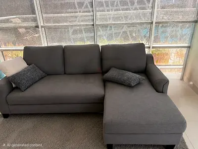 Grey L-shaped Fabric Sofa with Chaise - Good Condition
