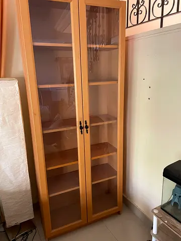 IKEA Billy-style Glass Door Bookcase / Display Cabinet - Light Wood