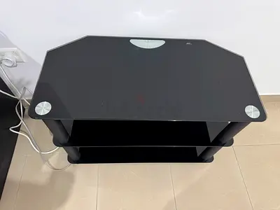 Black Glass TV Stand with Two Shelves