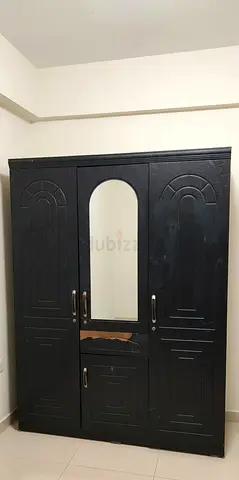 Black 3-Door Wardrobe with Mirror - Good Condition