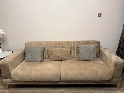 3-seater beige fabric sofa in good condition