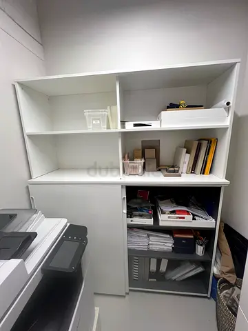 White Office Storage Wall Unit with Shelves and Cabinets