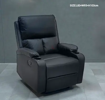 Black Leather Recliner Armchair with Cup Holders