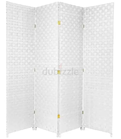 White 4-Panel Woven Room Divider / Folding Privacy Screen