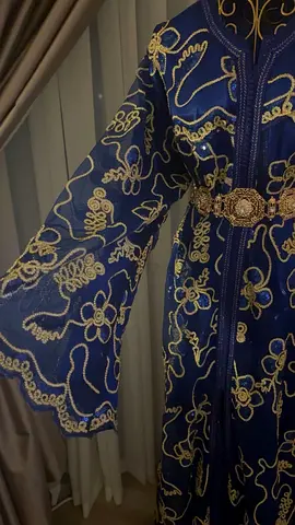 Blue embroidered traditional kaftan with gold detailing and belt - gently used