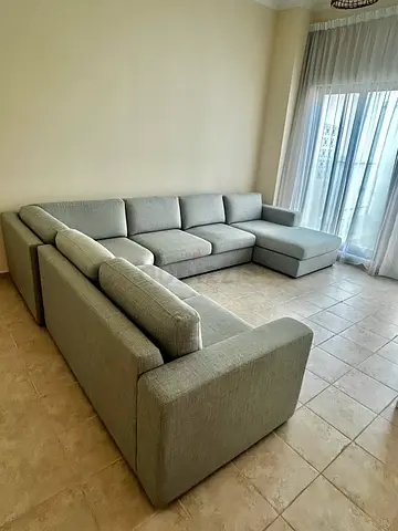 Large L-shaped Light Grey Fabric Sectional Sofa (washable cushion’s  cover) - Good Condition