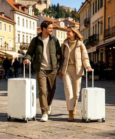 Two-piece 20/24 inch couples suitcase set, white.