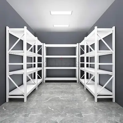 Set of Heavy Duty Metal Storage Shelving Units - Industrial Racks (White)