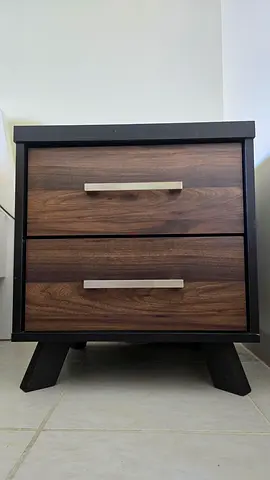 Two Compact 2-Drawer Nightstand / Bedside Tables in Dark Wood