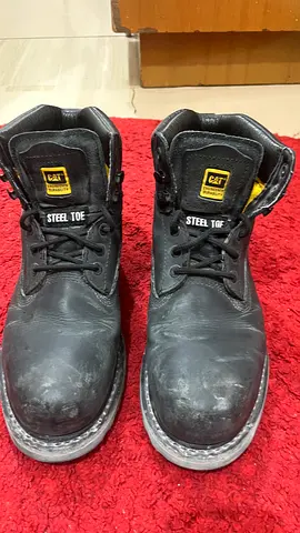 Used CAT Steel Toe Work Boots - Black, Size Unknown