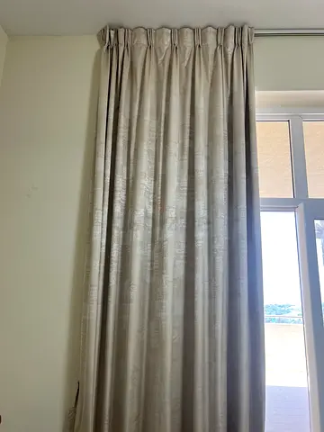 Silver/ beige  blackout curtains with pleated heading - set of 2