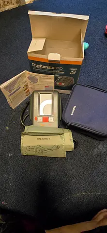 Digital Blood Pressure Monitor with Cuff and Case - Good Working Condition