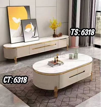 Modern Marble-Top TV Console and Coffee Table Set