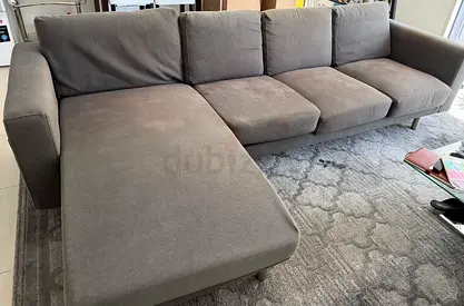 Grey L-shaped Fabric Sofa with Chaise - Good Condition