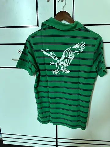 Green striped polo shirt with eagle print, mens casual tee
