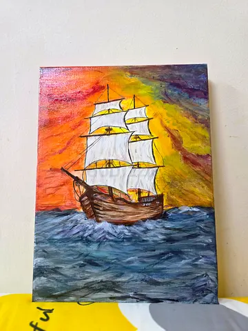 Hand-painted Sailing Ship Acrylic on Canvas