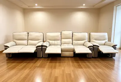 Sofa Recliner Beige Leather 6 Seater