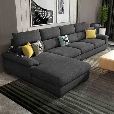 Large Dark Grey L-Shaped Corner Sofa with Chaise