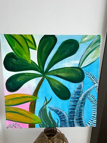 Hand-painted Tropical Leaf Acrylic Canvas Painting