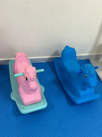 Set of 2 Lightweight Plastic Rocking Horses - Blue and Pink