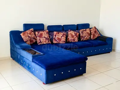 Flawless Royal Blue Velvet L-Shape Sectional Sofa