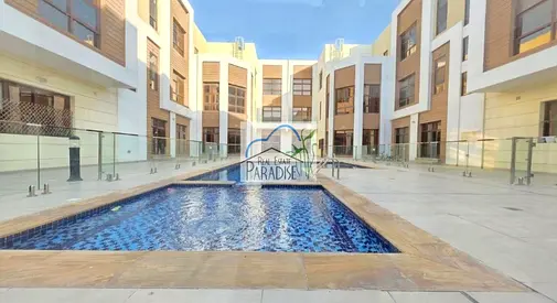 deluxe super new finish private entrance 5 bedroom 3 master central AC ,tv lounge/shared swimming-pool/ maids room /4 parking space/for rent in mirdif
