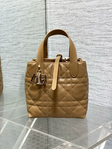 Dior Toujours Vertical Small Tote Bag in Brown Macrocannage Calfskin