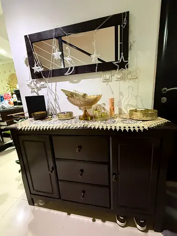 Dark Wood Chest of Drawers and Mirror