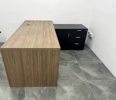 Modern Office Desk with Side Storage Cabinet