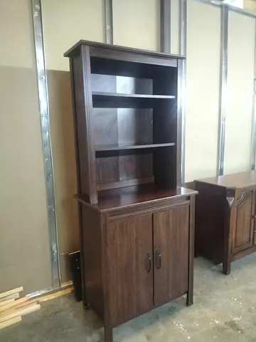 Dark Wood Bookcase with Lower Cabinet - Good Condition