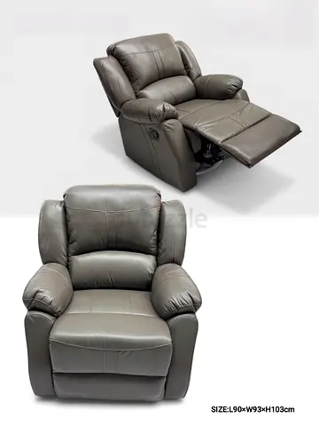 Gray Leather Recliner Armchair - Comfortable Single Seater with Footrest