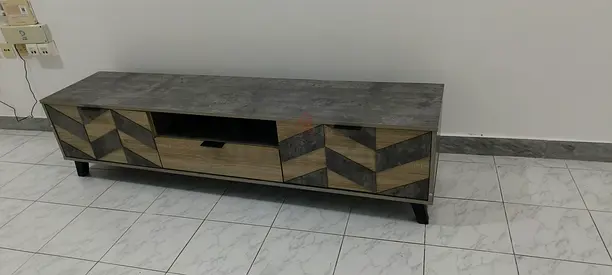 Low TV Entertainment Unit with Chevron Wood Finish