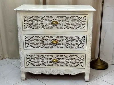 Wooden Carved 3 Draw Chest of drawers