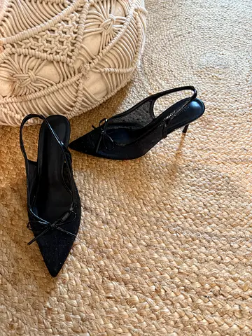 Black Pointed Slingback Heels 39/uk6