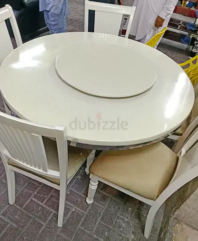 Luxury Marble Dining Table Set with 6 Chairs  Lazy Susan