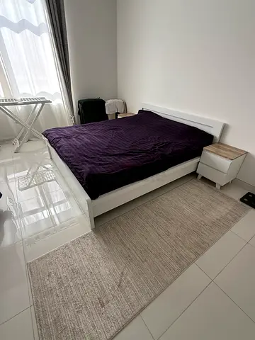 Modern White Queen Bed Frame with Matching Nightstand