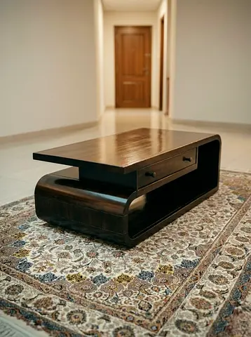 Unique Modern Dark Wood Coffee Table with Drawer  Storage