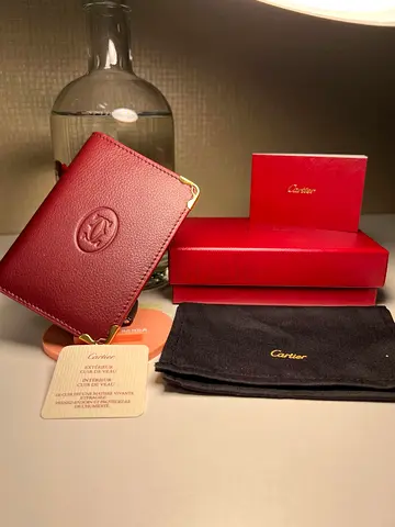 Cartier Red Leather Card Holder / Small Wallet with Box
