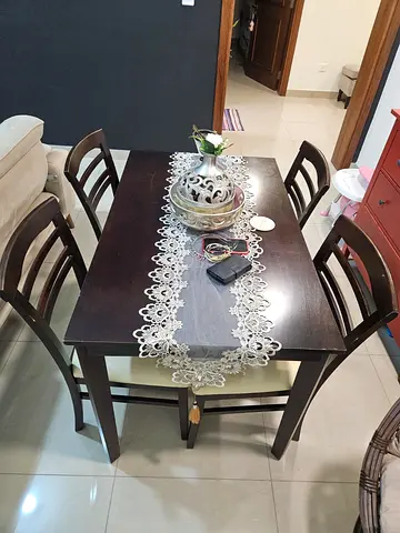 Dark Wood 4-Seater Dining Table with Chairs - Good Condition