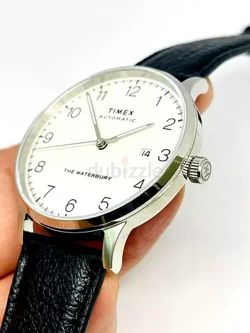 Timex Waterbury Automatic Mens Watch Classic White Dial Black Leather