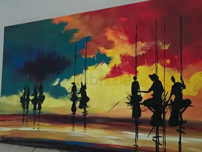Hand Painted Art Fisherman Silhouette Paint