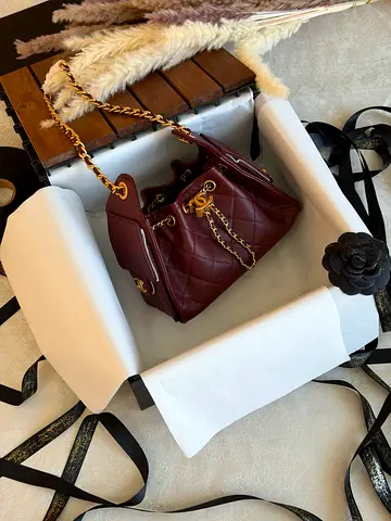 Chanel Maroon Quilted Chain-strap Bucket Bag
