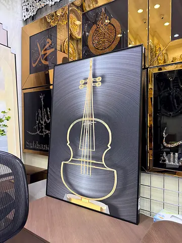 Framed Gold Violin Line Art - Modern Decorative Print