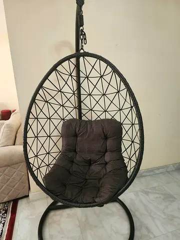 URGENT LEAVING UAE; Pan Emirates Black Hanging Egg Chair with Stand - Comfortable Cushion