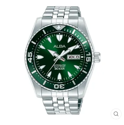 ALBA Automatic Mens Watch — Green Dial, Stainless Steel, 20 BAR