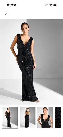 Black Sequin V-neck Evening Gown, Size Medium