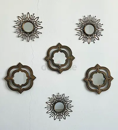 Set of 6 Decorative Wall Mirrors - Floral  Sunburst Designs