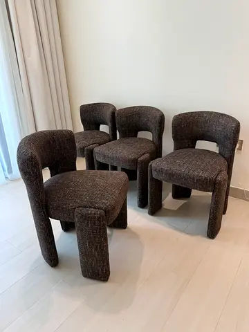 Set of 4 Modern Upholstered Dining Chairs - Brown