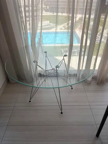 Round Glass Dining/Accent Table with Metal Spider Base